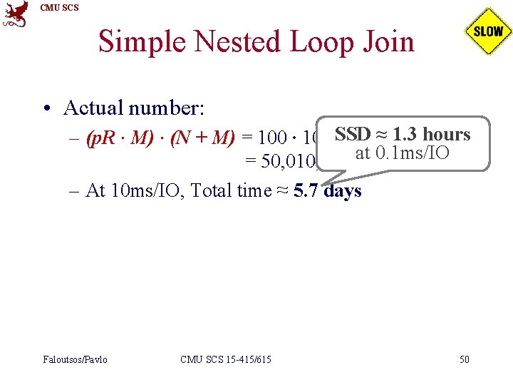 CMU SCS Simple Nested Loop Join • Actual number: ≈+ 1. 31000 hours –