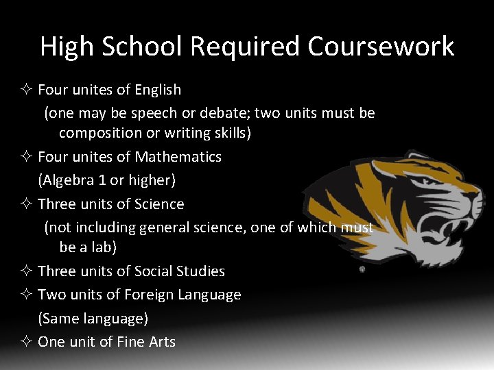 High School Required Coursework ² Four unites of English (one may be speech or