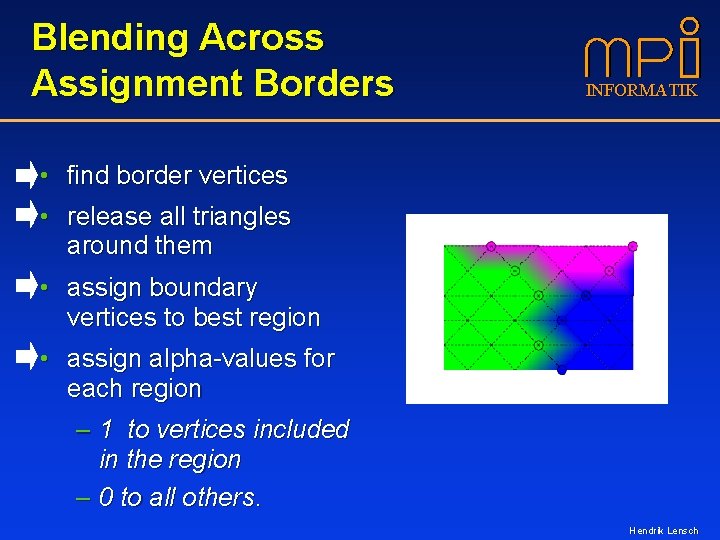 Blending Across Assignment Borders INFORMATIK • find border vertices • release all triangles around