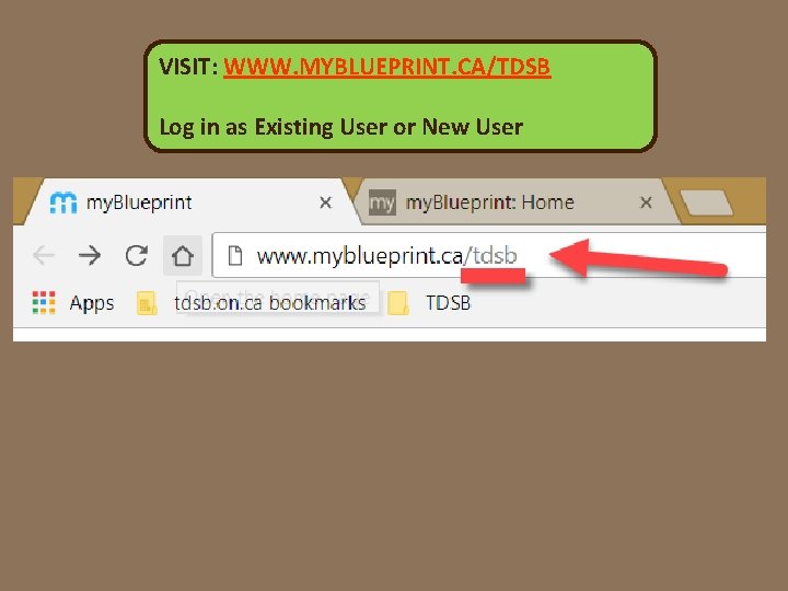 VISIT: WWW. MYBLUEPRINT. CA/TDSB Log in as Existing User or New User 