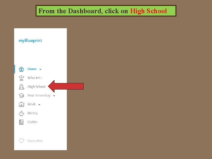 From the Dashboard, click on High School 