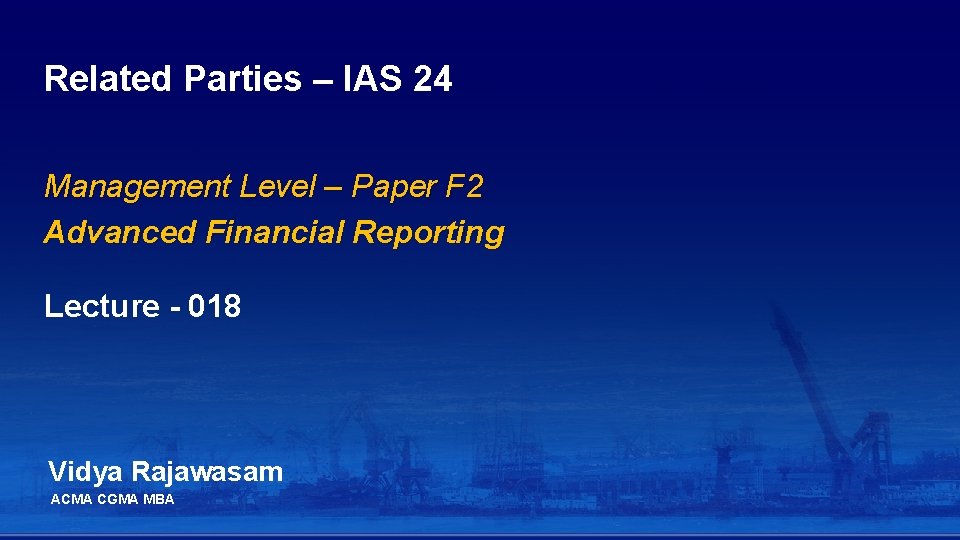 Related Parties – IAS 24 Management Level – Paper F 2 Advanced Financial Reporting