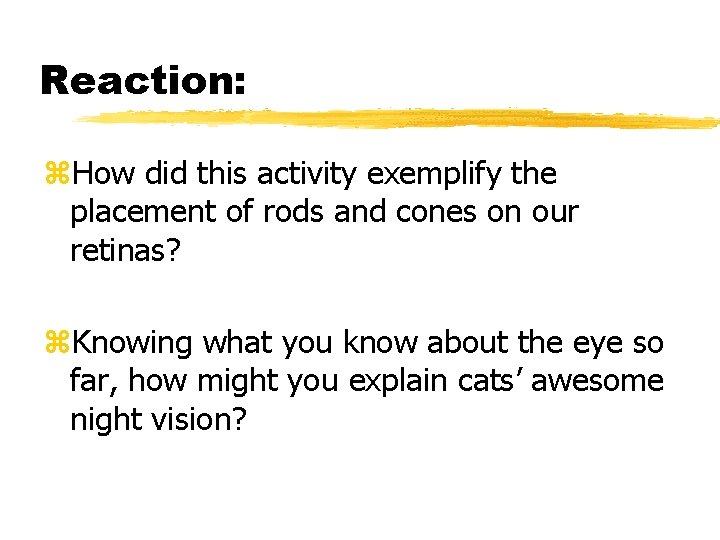 Reaction: z. How did this activity exemplify the placement of rods and cones on