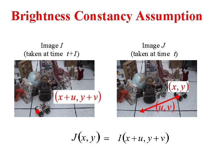 Brightness Constancy Assumption Image I (taken at time t+1) Image J (taken at time