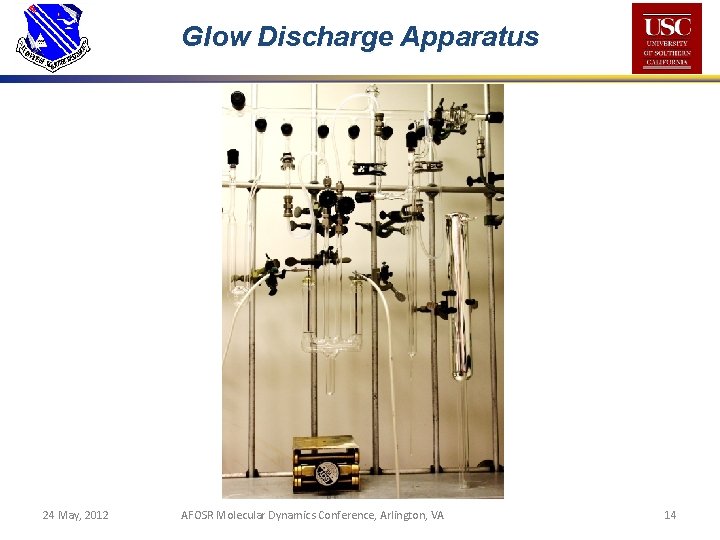 Glow Discharge Apparatus 24 May, 2012 AFOSR Molecular Dynamics Conference, Arlington, VA 14 