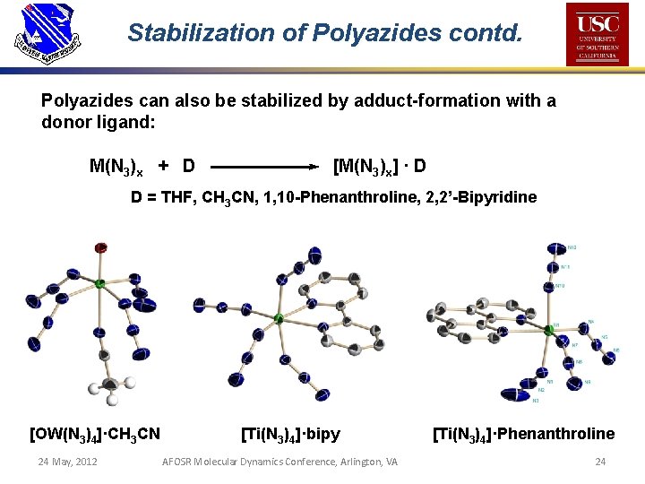 Stabilization of Polyazides contd. Polyazides can also be stabilized by adduct-formation with a donor