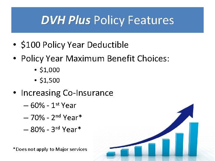 DVH Plus Policy Features • $100 Policy Year Deductible • Policy Year Maximum Benefit