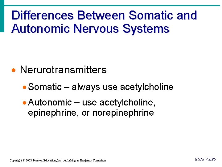 Differences Between Somatic and Autonomic Nervous Systems · Nerurotransmitters · Somatic – always use