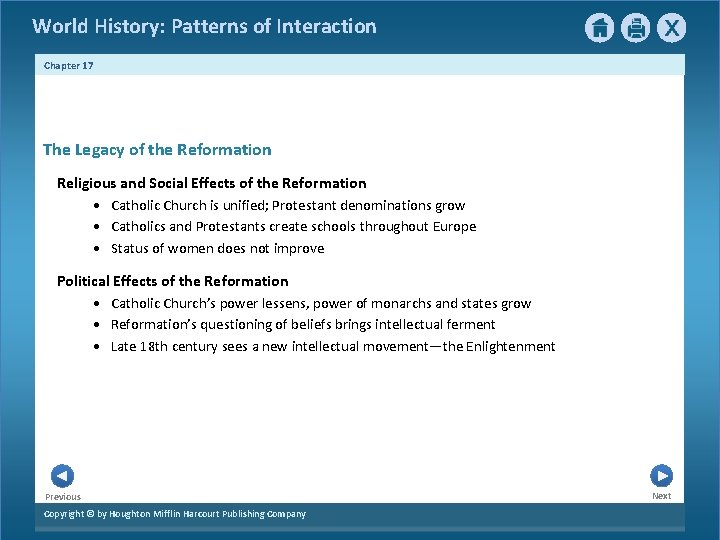 World History: Patterns of Interaction Chapter 17 The Legacy of the Reformation Religious and