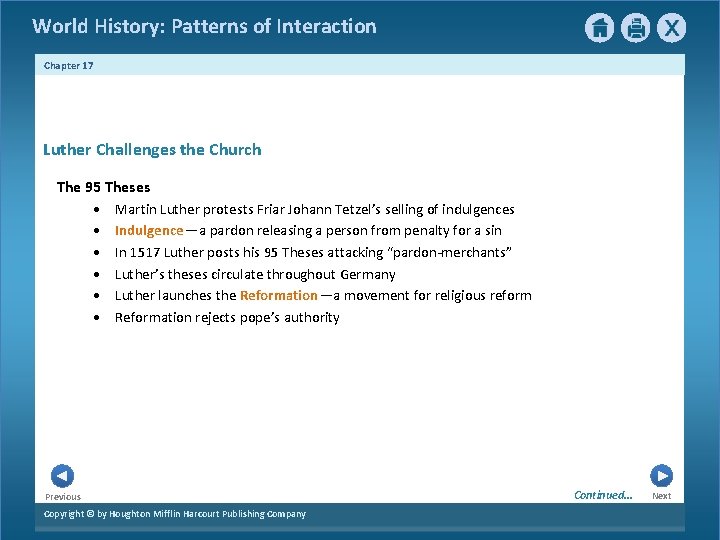 World History: Patterns of Interaction Chapter 17 Luther Challenges the Church The 95 Theses