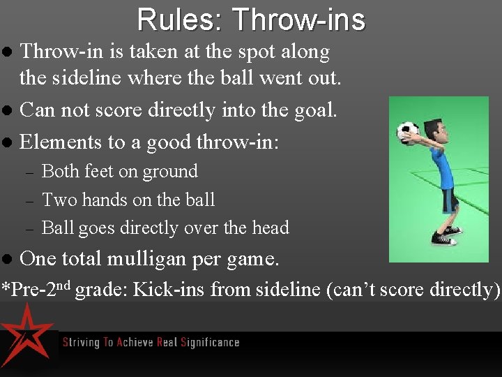 Rules: Throw-ins Throw-in is taken at the spot along the sideline where the ball