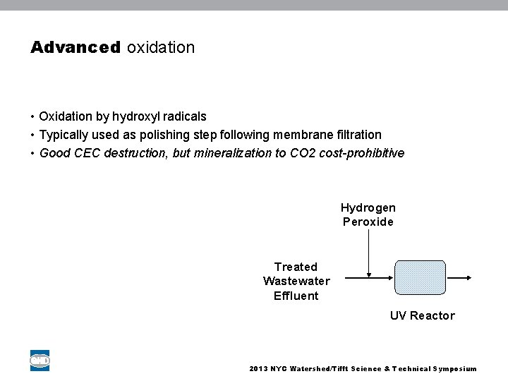 Advanced oxidation • Oxidation by hydroxyl radicals • Typically used as polishing step following