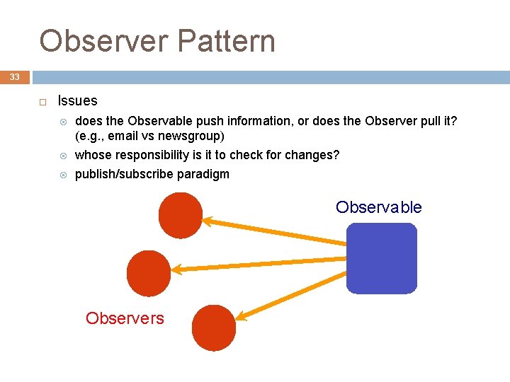 Observer Pattern 33 Issues does the Observable push information, or does the Observer pull