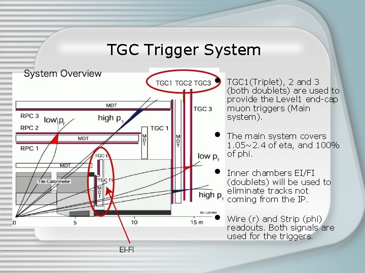 TGC Trigger System • • TGC 1(Triplet), 2 and 3 (both doublets) are used