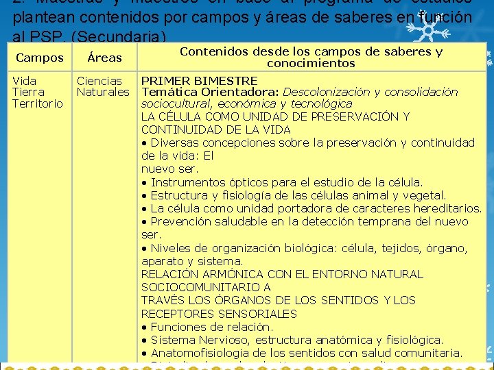 2. Maestras y maestros en base al programa de estudios plantean contenidos por campos