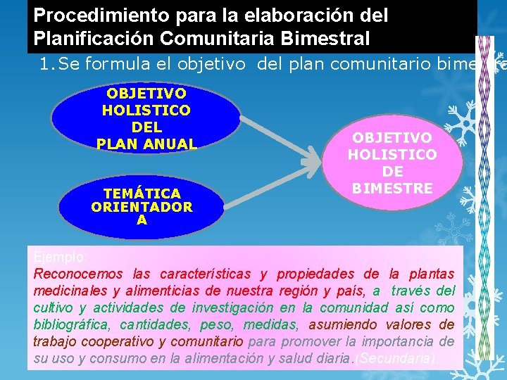 Procedimiento para la elaboración del Planificación Comunitaria Bimestral 1. Se formula el objetivo del