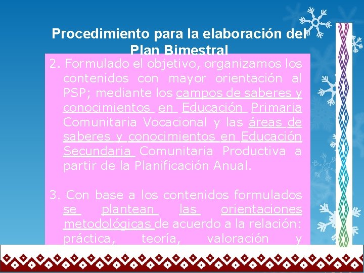 Procedimiento para la elaboración del Plan Bimestral 2. Formulado el objetivo, organizamos los contenidos
