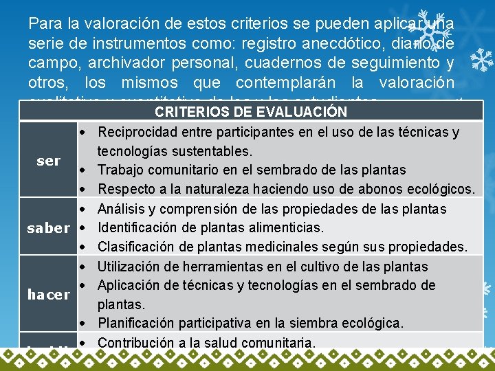 Para la valoración de estos criterios se pueden aplicar una serie de instrumentos como: