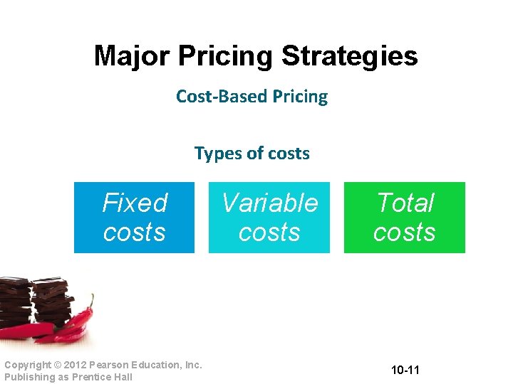 Major Pricing Strategies Cost-Based Pricing Types of costs Fixed costs Copyright © 2012 Pearson