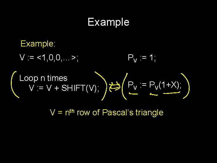 Example: V : = <1, 0, 0, …>; PV : = 1; Loop n Example: V : = <1, 0, 0, …>; PV : = 1; Loop n