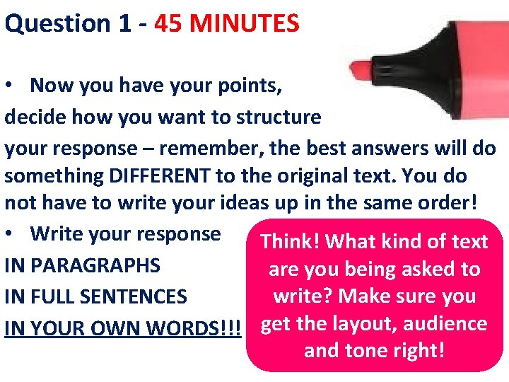 Question 1 - 45 MINUTES • Now you have your points, decide how you