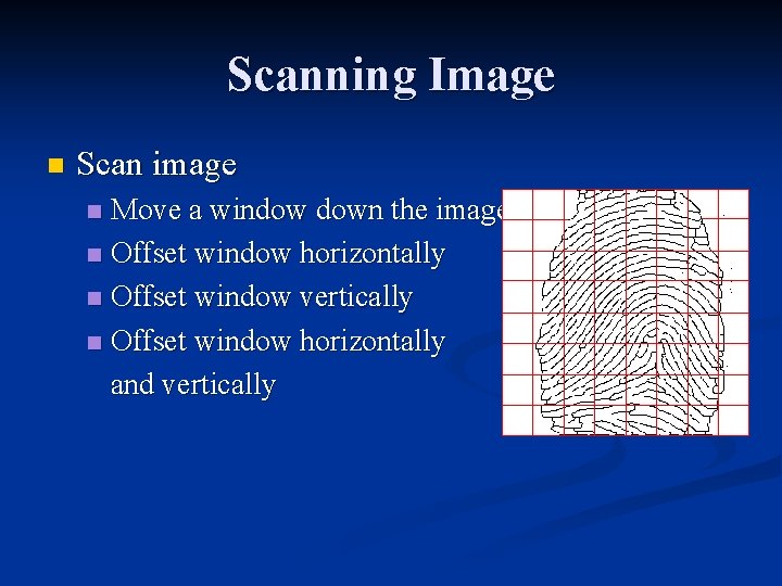 Scanning Image n Scan image Move a window down the image n Offset window