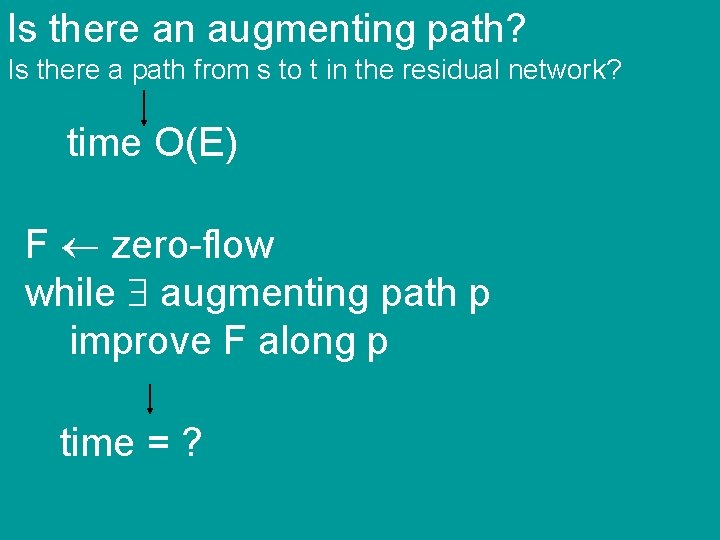 Is there an augmenting path? Is there a path from s to t in
