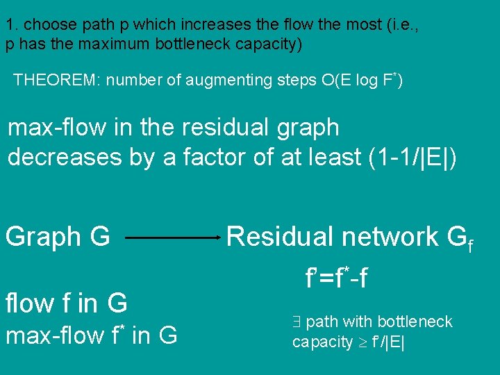 1. choose path p which increases the flow the most (i. e. , p