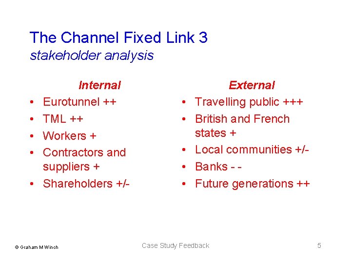 The Channel Fixed Link 3 stakeholder analysis • • • Internal Eurotunnel ++ TML The Channel Fixed Link 3 stakeholder analysis • • • Internal Eurotunnel ++ TML