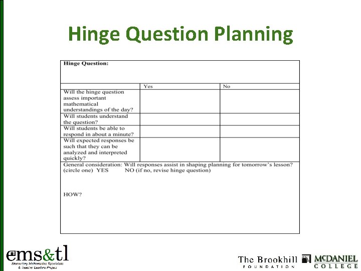 Hinge Question Planning 