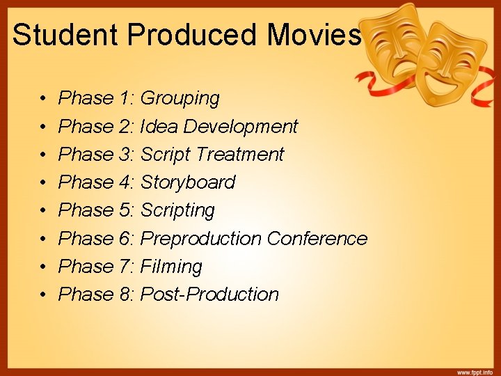 Student Produced Movies • • Phase 1: Grouping Phase 2: Idea Development Phase 3: