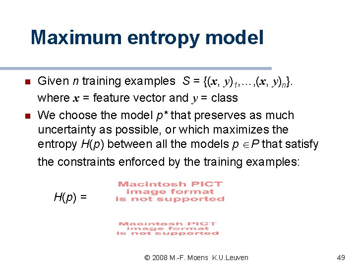 Maximum entropy model n n Given n training examples S = {(x, y)1, …, Maximum entropy model n n Given n training examples S = {(x, y)1, …,