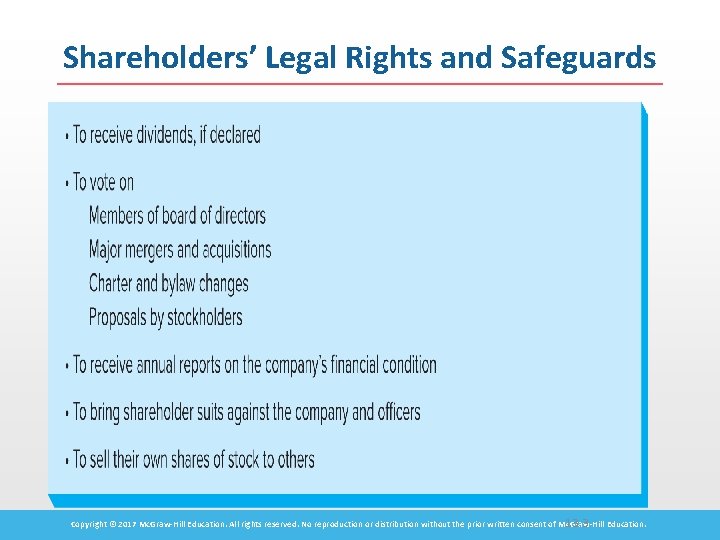 Shareholders’ Legal Rights and Safeguards Copyright © 2017 Mc. Graw-Hill Education. All rights reserved.