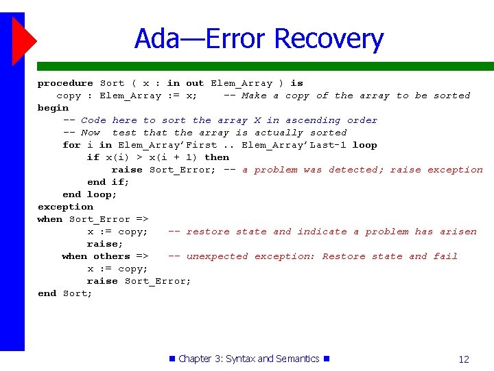 Ada—Error Recovery procedure Sort ( x : in out Elem_Array ) is copy :