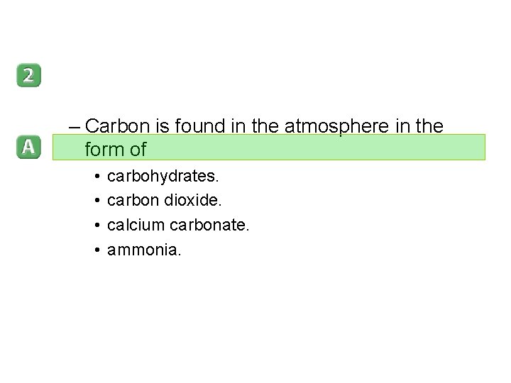 – Carbon is found in the atmosphere in the form of • • carbohydrates.
