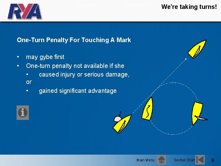 Start show Start Section We’re taking turns! One-Turn Penalty For Touching A Mark •
