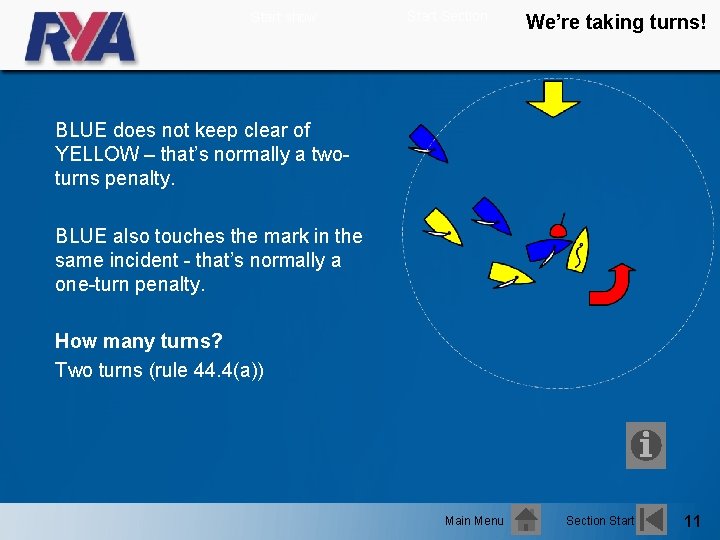 Start show Start Section We’re taking turns! BLUE does not keep clear of YELLOW