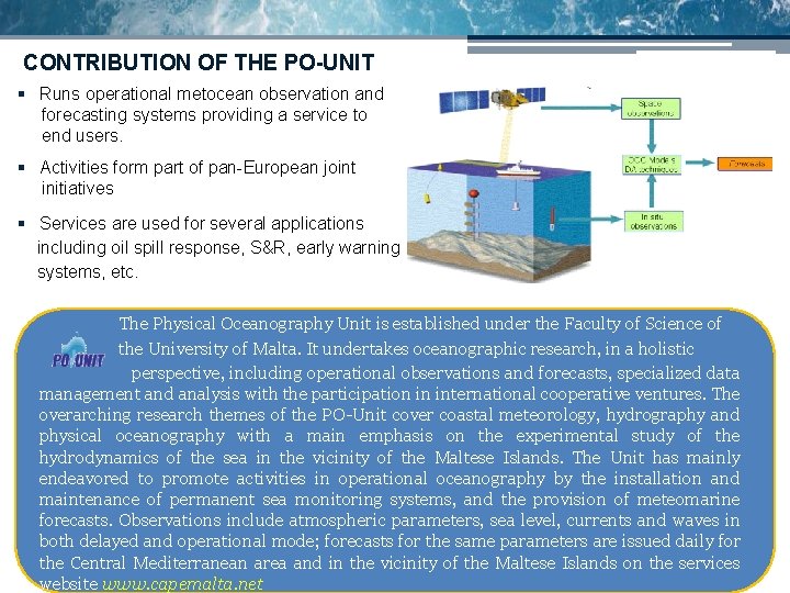 CONTRIBUTION OF THE PO-UNIT § Runs operational metocean observation and forecasting systems providing a CONTRIBUTION OF THE PO-UNIT § Runs operational metocean observation and forecasting systems providing a