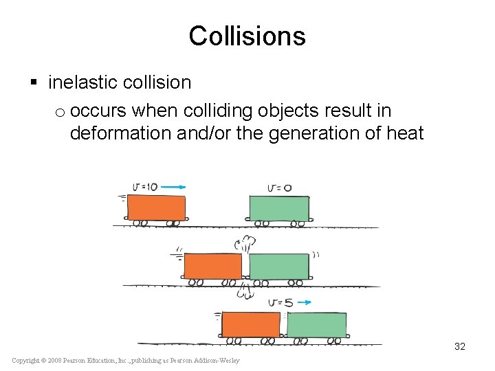 Collisions § inelastic collision o occurs when colliding objects result in deformation and/or the