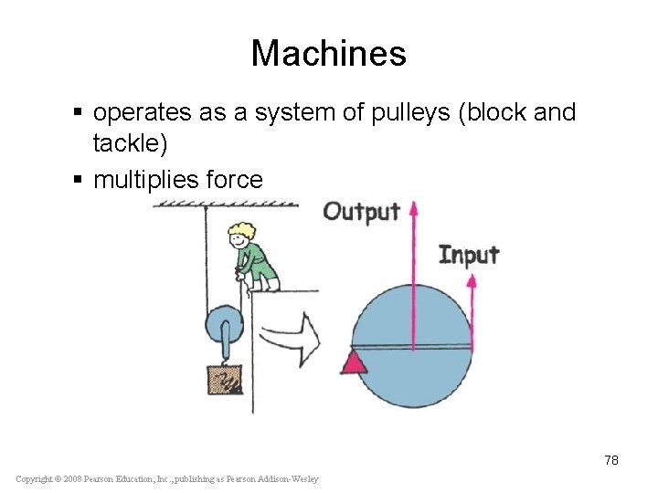 Machines § operates as a system of pulleys (block and tackle) § multiplies force