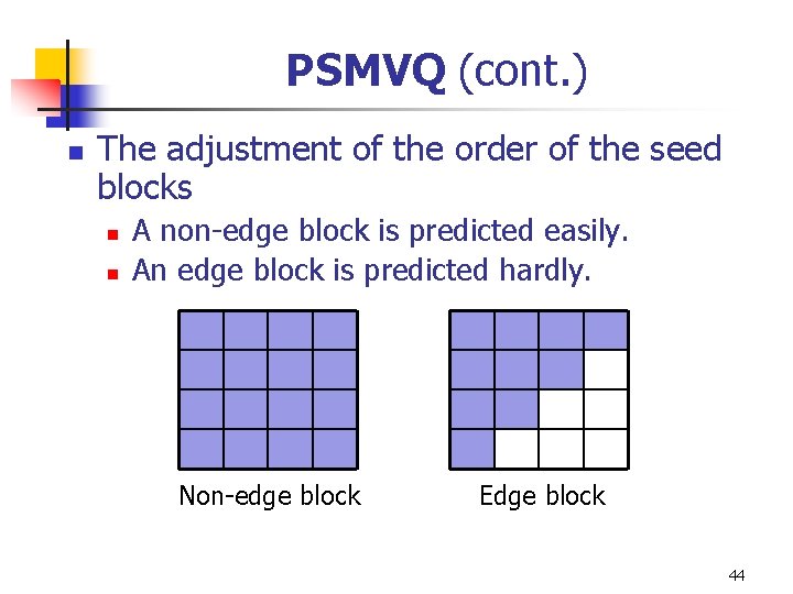 PSMVQ (cont. ) n The adjustment of the order of the seed blocks n PSMVQ (cont. ) n The adjustment of the order of the seed blocks n