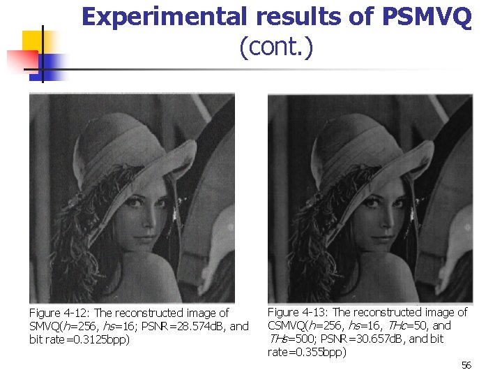 Experimental results of PSMVQ (cont. ) Figure 4 -12: The reconstructed image of SMVQ(h=256, Experimental results of PSMVQ (cont. ) Figure 4 -12: The reconstructed image of SMVQ(h=256,