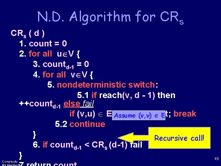 N. D. Algorithm for CRs ( d ) 1. count = 0 2. for