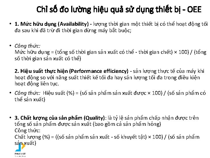 Chỉ số đo lường hiệu quả sử dụng thiết bị - OEE • 1.