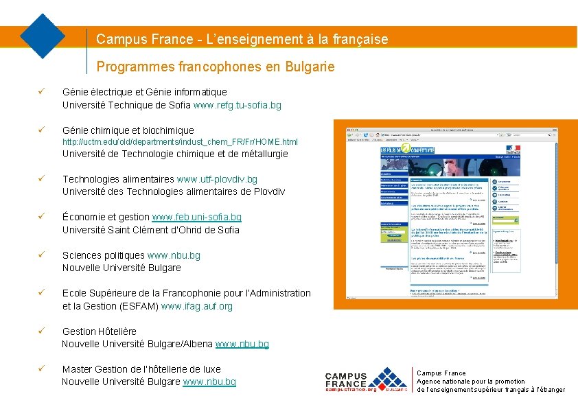 Campus France - L’enseignement à la française Programmes francophones en Bulgarie ü Génie électrique