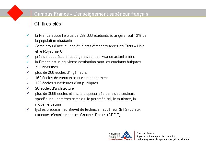 Campus France - L’enseignement supérieur français Chiffres clés ü ü ü la France accueille
