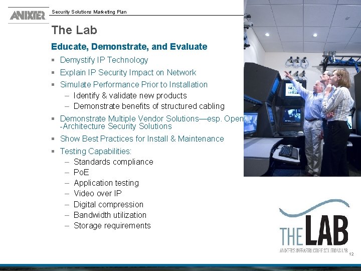 Security Solutions Marketing Plan The Lab Educate, Demonstrate, and Evaluate § Demystify IP Technology