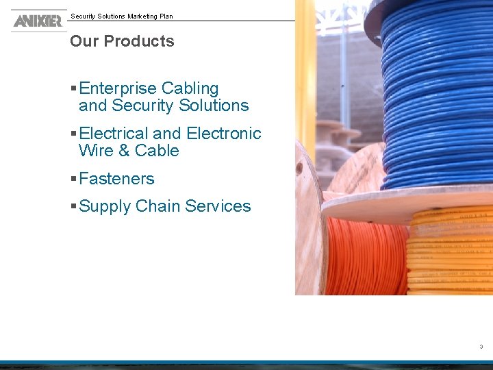 Security Solutions Marketing Plan Our Products § Enterprise Cabling and Security Solutions § Electrical