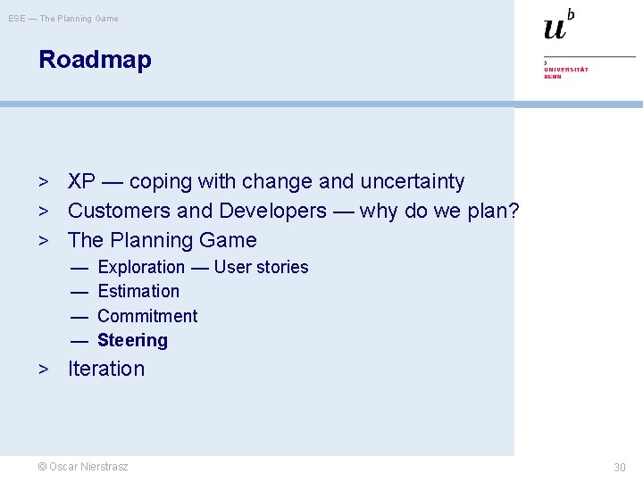ESE — The Planning Game Roadmap > XP — coping with change and uncertainty