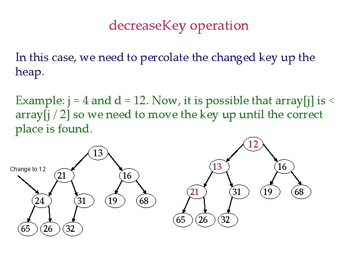 decrease. Key operation In this case, we need to percolate the changed key up decrease. Key operation In this case, we need to percolate the changed key up